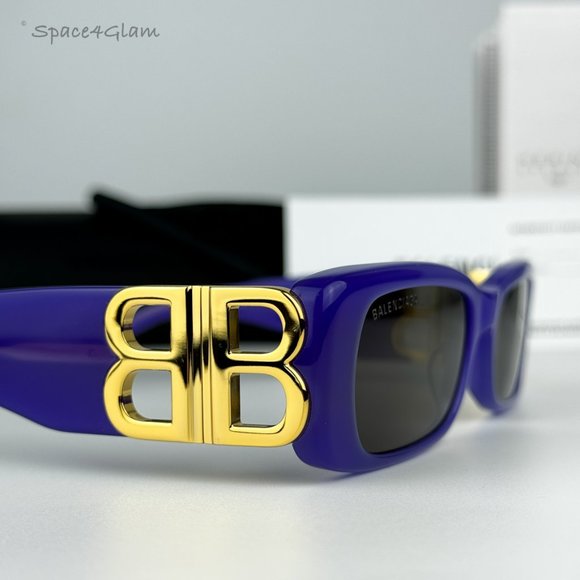 NEW Balenciaga BB0096S 004 Violet Gold Gray Rectangle Unisex Sunglasses